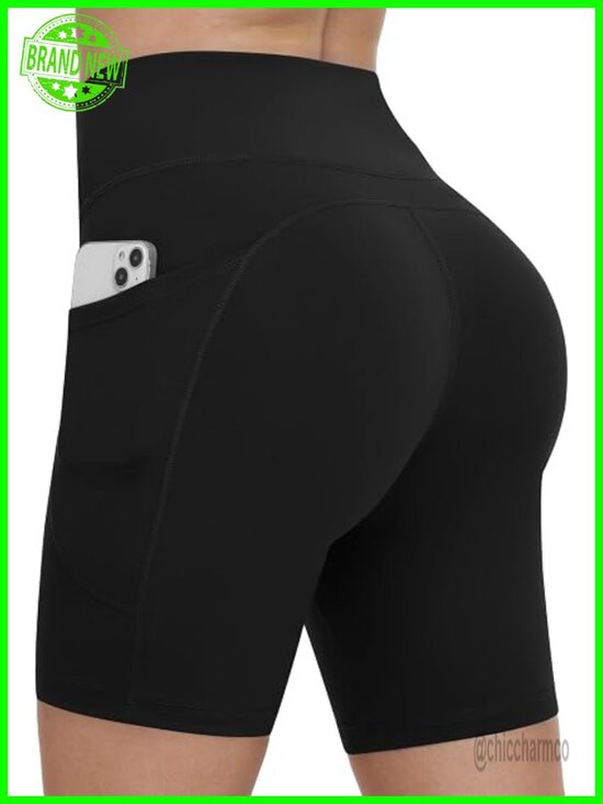 Pants - High Waist Tummy Control Bike Shorts No Front Seam 4/6/8 Inseam Pockets
